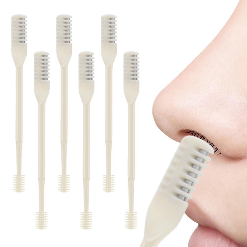 2-in-1 Nasal Hair Cutter, 2025 New Double Sided Nose Hair Knife, Portable 360 Rotating Nostril Hair Remover Tool for Travel, Manual Nose Hair Trimmer for Men and Women (6Pcs Beige)