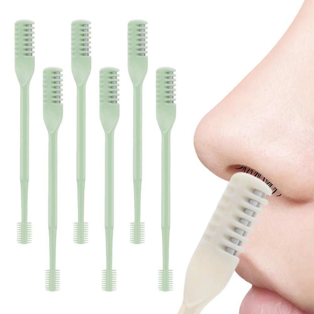 2-in-1 Nasal Hair Cutter, 2025 New Double Sided Nose Hair Knife, Portable 360 Rotating Nostril Hair Remover Tool for Travel, Manual Nose Hair Trimmer for Men and Women (6Pcs Light Green)