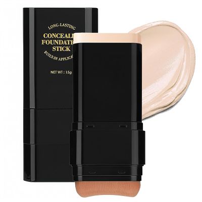 Concealer Foundation Stick, 2 in 1 Dual-Ended Long-Lasting Concealer Stick with Brush, Beauty Balm Skin Tint, Full Coverage for Face Makeup, Contour Sticks for All Skin Types(01#IVORY)