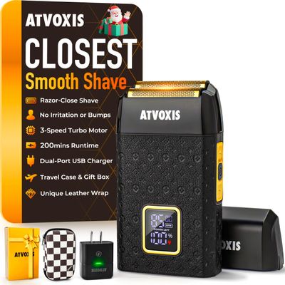 8500RPM Leather-Wrapped Close Shave Foil Shavers for Men, Portable 3-Speed Electric Foil Razor with Travel Case, Cordless 200min Runtime, USB-C Rechargeable, Fast Charging, Charger Included