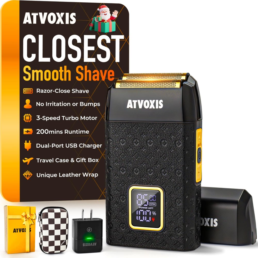 8500RPM Leather-Wrapped Close Shave Foil Shavers for Men, Portable 3-Speed Electric Foil Razor with Travel Case, Cordless 200min Runtime, USB-C Rechargeable, Fast Charging, Charger Included