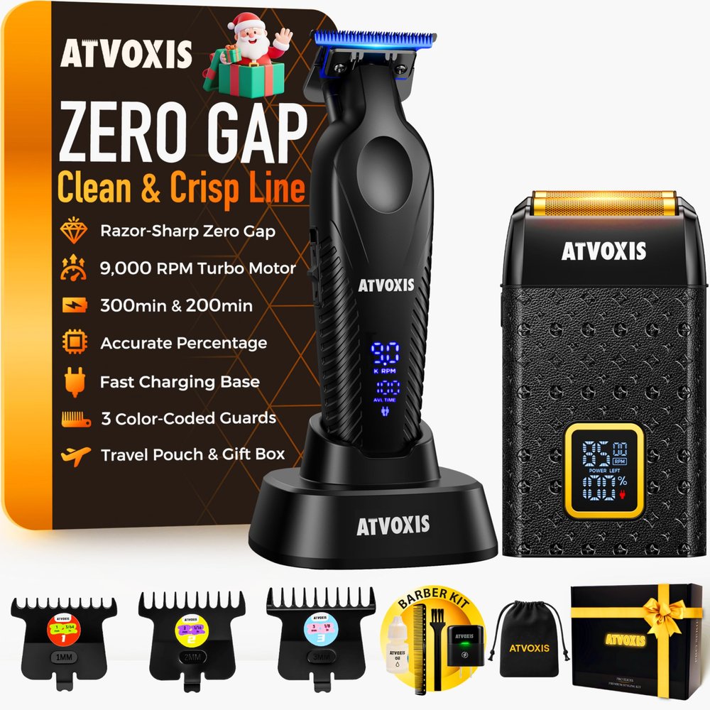 9000 RPM Razor-Sharp Zero Gap T Blade Hair/Beard Trimmer for Men 3-Speed Leather-Wrapped Close Shave Foil Shaver Cordless Travel Pouch USB-C Rechargeable Fast Charging Base Charger Included