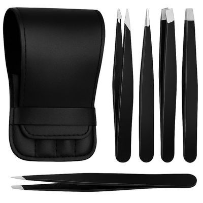 AIYANAS 4 Pcs Tweezers Set  Stainless Steel Hair Removal Tools with Precision Tips for Eyebrows, Facial Grooming, Makeup & Beauty Care  Black Gift Kit