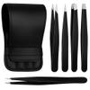 AIYANAS 4 Pcs Tweezers Set  Stainless Steel Hair Removal Tools with Precision Tips for Eyebrows, Facial Grooming, Makeup & Beauty Care  Black Gift Kit view 1