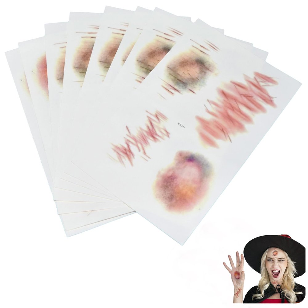10 Sheets Fake Scar Tattoo Makeup Halloween Fake Scar Stickers - Temporary Decals Prank Props for Zombie, Vampire, Masquerade, Cosplay Horror Makeup for Kids Adults
