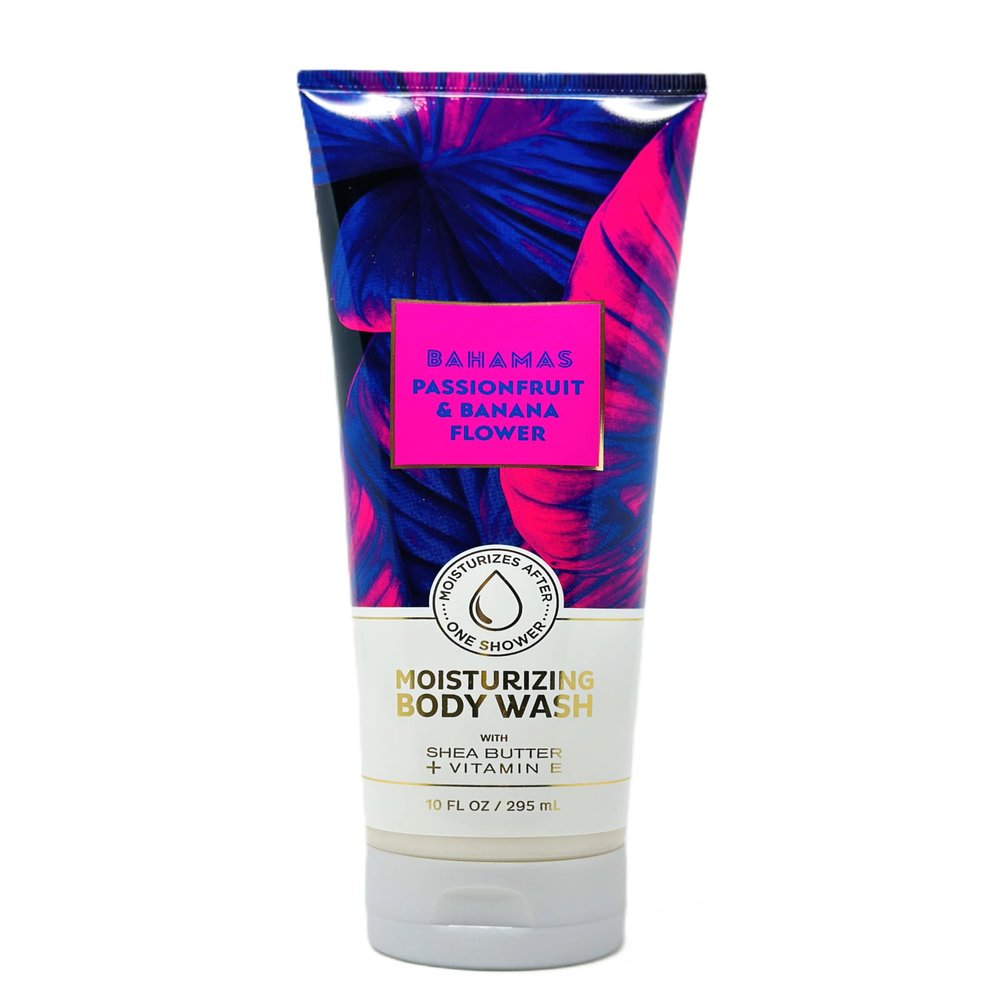 Bath and Body Moisturizing Body Wash with Shea Butter + Vitamin E (10 FL OZ / 295 ML, Bahamas Passionfruit & Banana Flower)