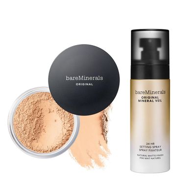 bareMinerals Original Loose Powder Foundation SPF 15, Clean Mineral Powder Face Makeup, Sheer-to-Full Coverage, Talc-Free, Non-Comedogenic, Vegan + Mineral Veil Natural Matte Setting Spray Bundle