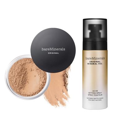 bareMinerals Original Loose Powder Foundation SPF 15, Clean Mineral Powder Face Makeup, Sheer-to-Full Coverage, Talc-Free, Non-Comedogenic, Vegan + Mineral Veil Natural Matte Setting Spray Bundle