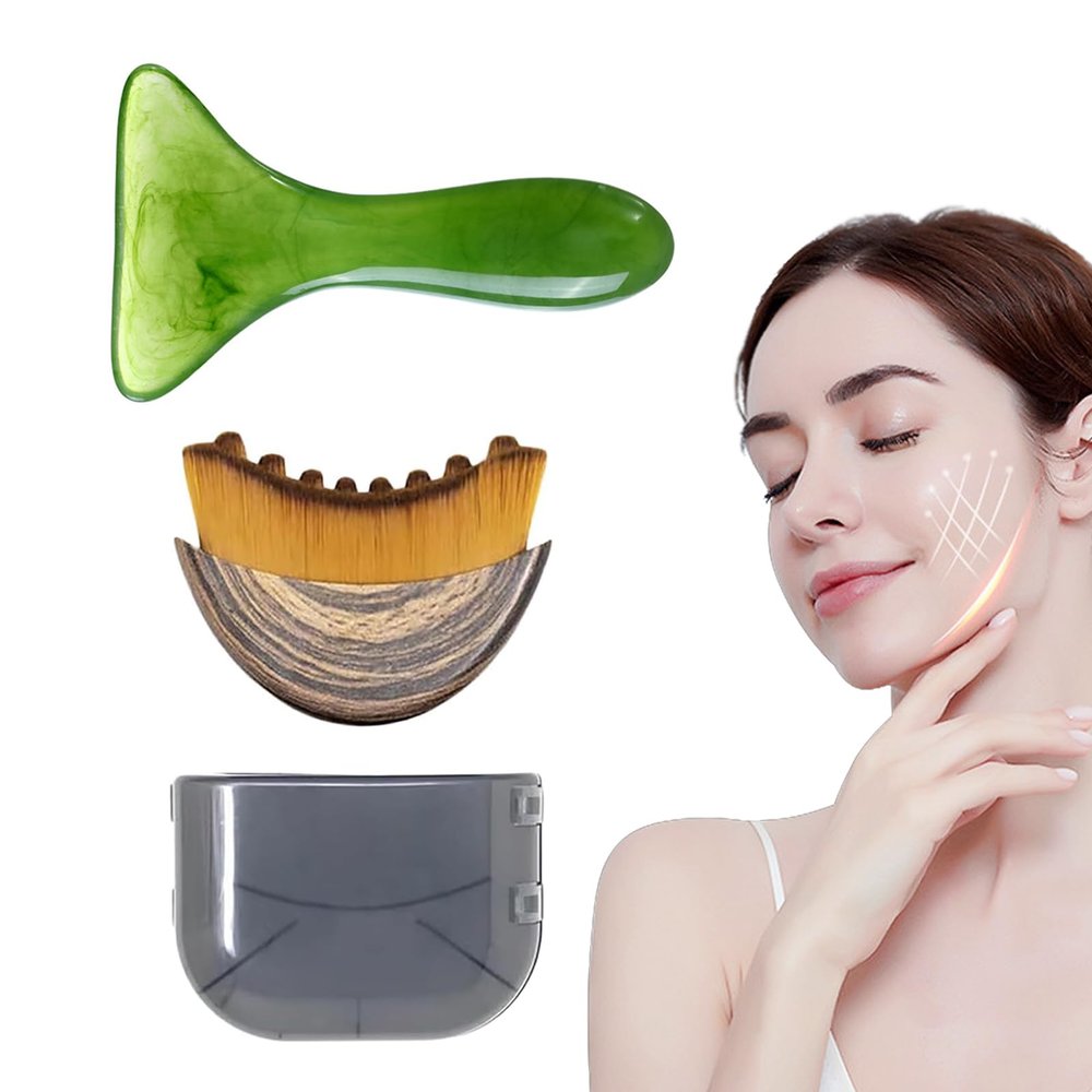 Bryifeg Gua Sha Facial Brush & Lymphatic Drainage Face Brush Set, Facial Massage Tool for Debloating, Puffiness Reduction, Lifting and Relaxation with Storage Case