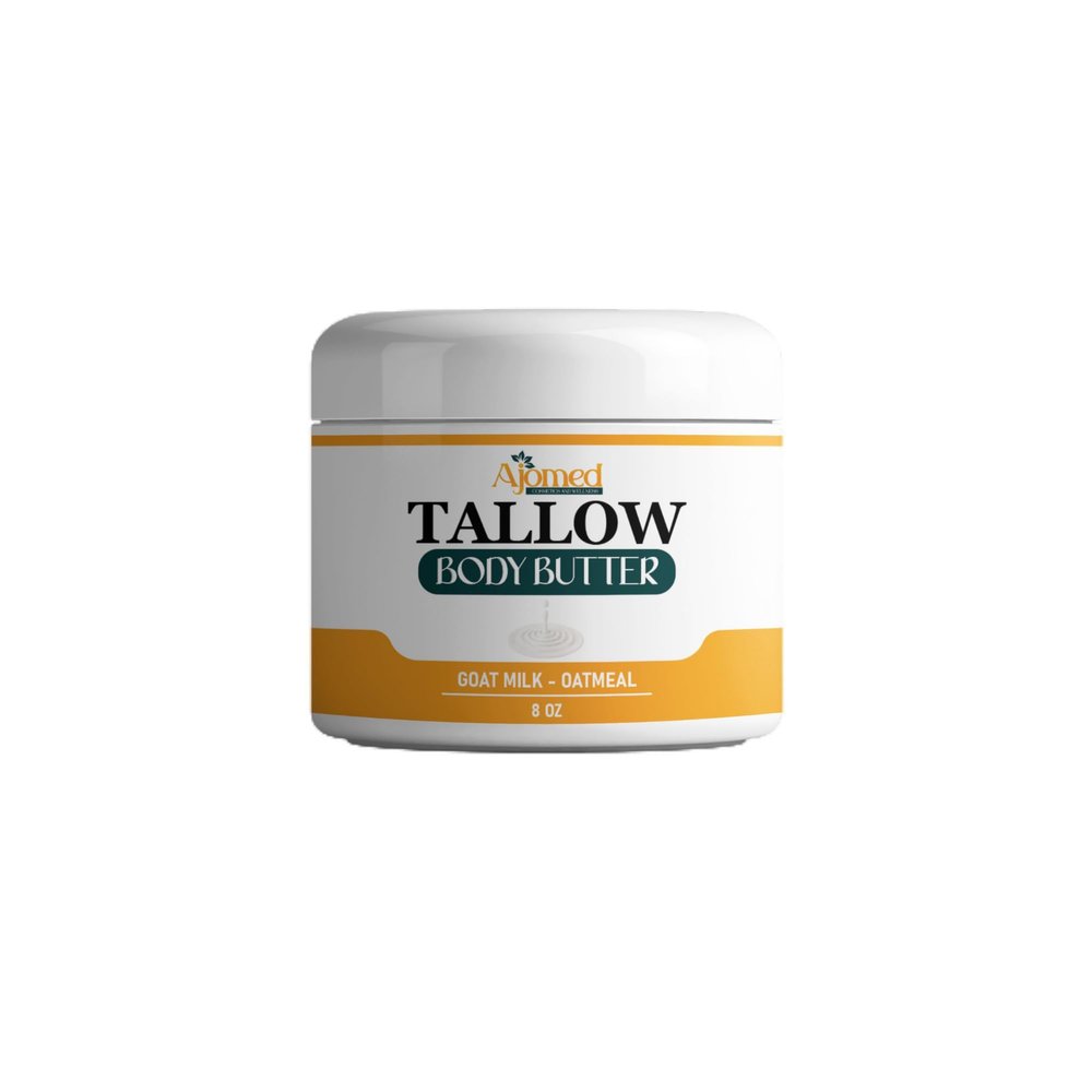 AJOMED COSMETICS Tallow and goat milklBody Butter, Natural Moisturizing Cream for Dry, Itchy, Cracked Skin, Handmade Diaper Rash (Unscented)