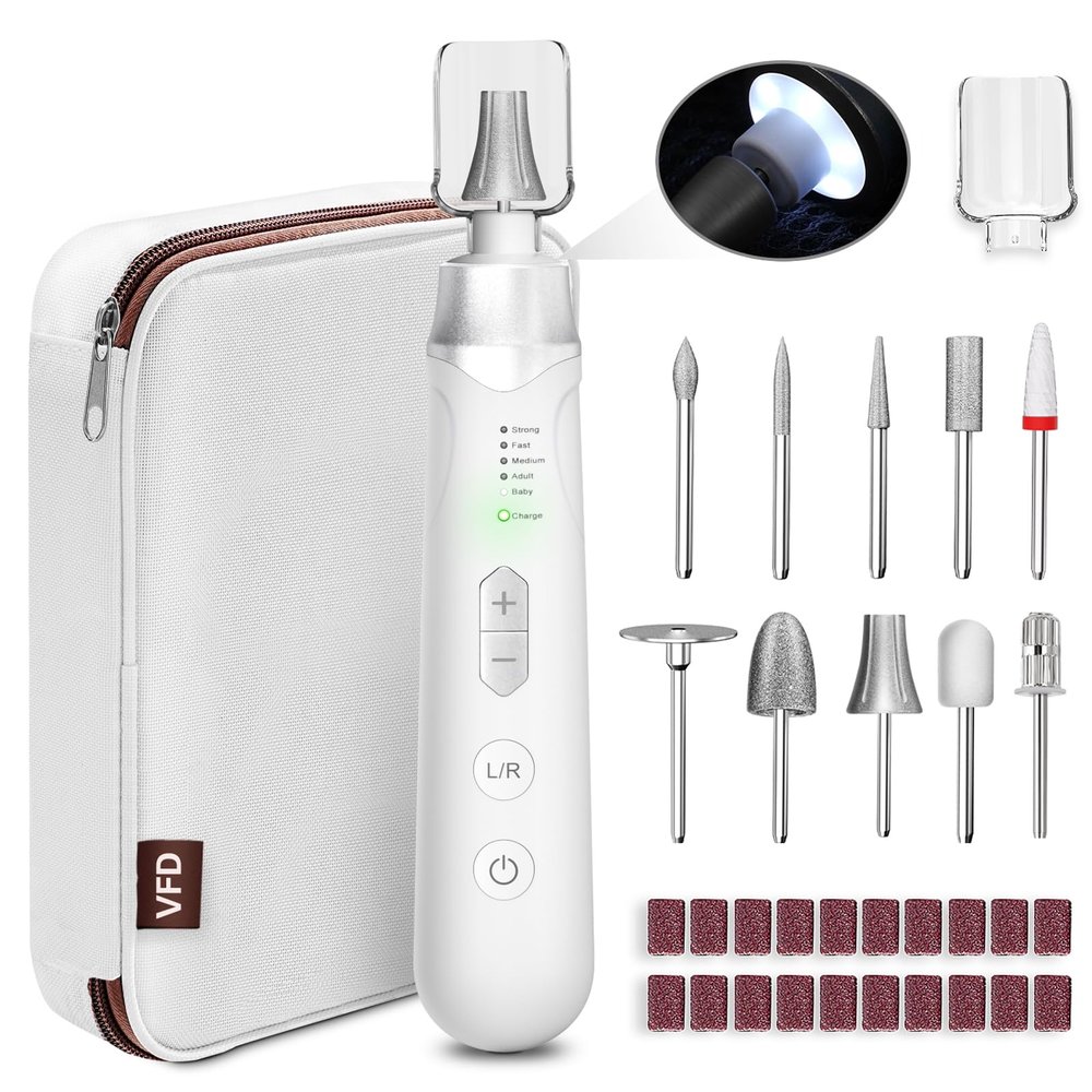 Electric Nail File Drill, Cordless 2000 mAh Rechargeable Nail Filer Electric, Portable Nail Dril Machine Drill for Nails Acrylic Manicure and Thick Toenails Buffer Grinder Care Professional (Silver)