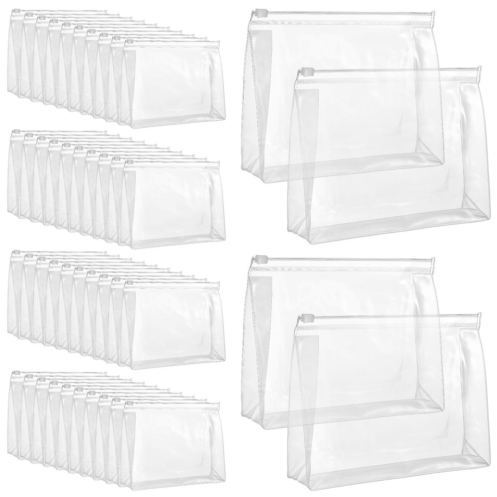 50 Pcs Mini Clear Makeup Bag Small Clear-Plastic Zipper Pouches Small Clearly-Zipper Pouch Transparent Waterproof Travel Toiletry Bag for Cosmetic, Swimsuit, Women Men Vacation(8.6'',Transparent)