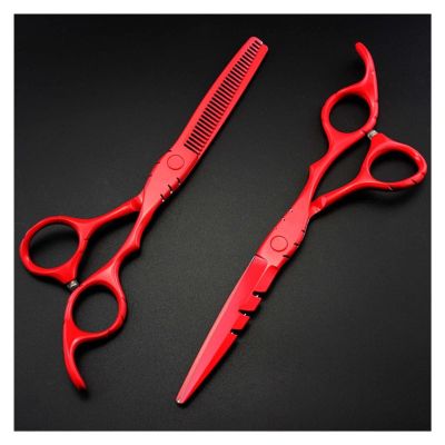 5.5/6-Inch Red Hair Cutting & Thinning Scissors, Professional Barber Hairdressing Shears