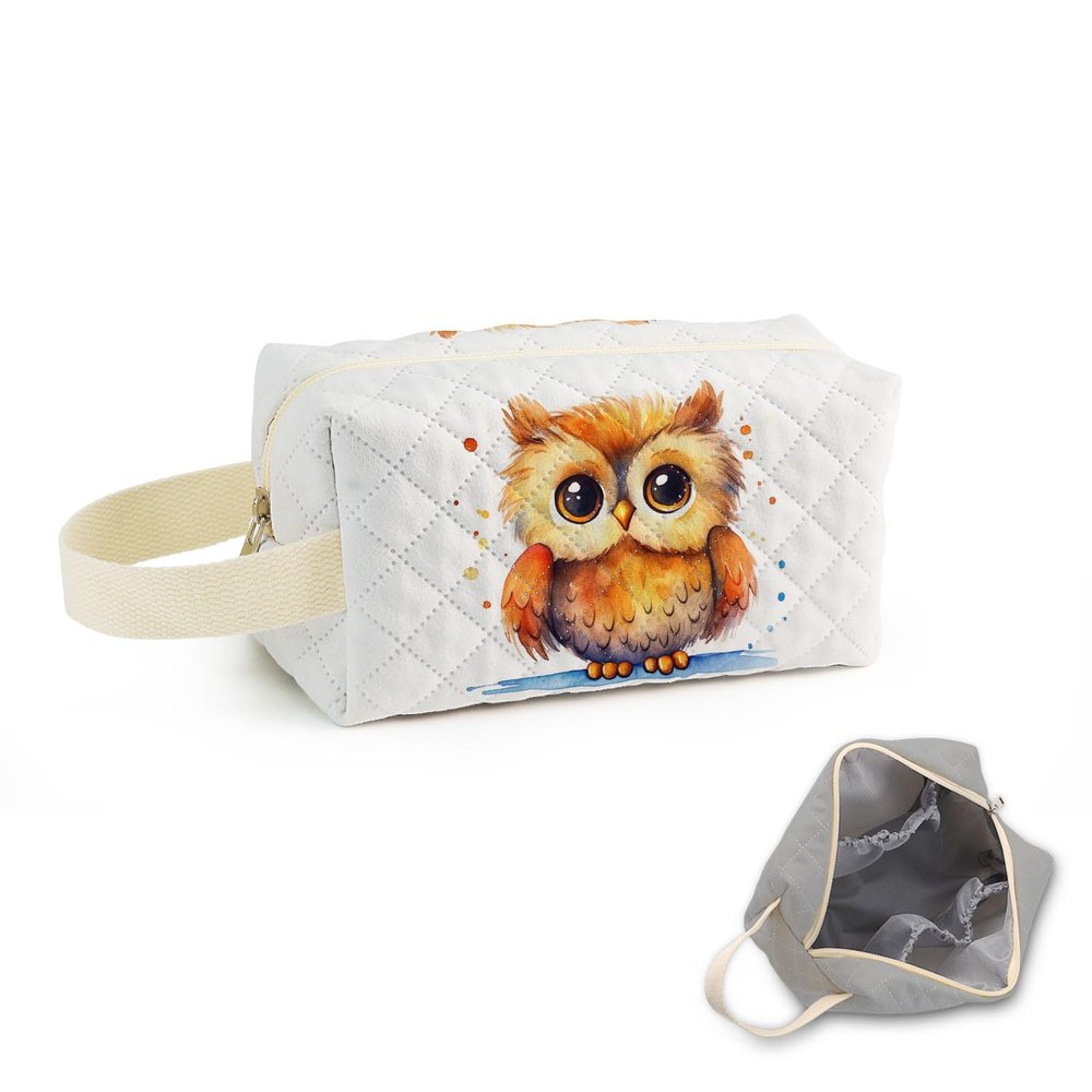 SuoSycorax Cartoon Owl Printed Quilted Cosmetic Bag