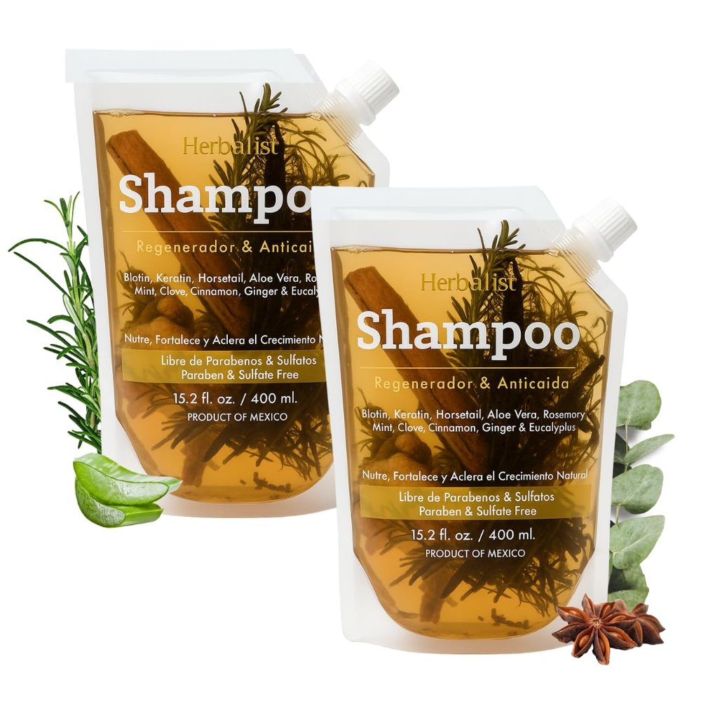 2 Piece Bundle - Herbalista Viral New Herbal Shampoo 400ml (15.2 fl oz) Each - With Real Pieces of Rosemary, Cinnamon, Anise, Clove, Aloe, Ginger, & Eucalyptus, Strengthens Regenerates Boosts Growth
