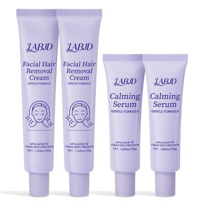 4Pcs Facial Hair Removal Cream for Women, Depilatory & Post Care Soothing Cream, 5 Min Painless & Fast Face Hair Remover from Chin, Upper Lip, and Sideburns, Gentle Plant Formula for Sensitive Skin