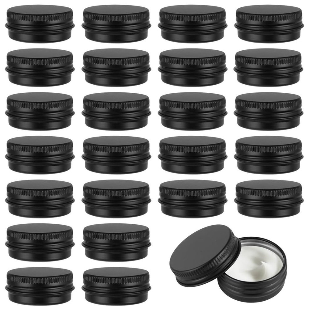 15 Ml Aluminum Balm Jars, 24 Pcs Threaded Lined Black Metal Lids Tiny Coetic Jars, Mini Balm Lotion Jars For Business Travel Daily Life