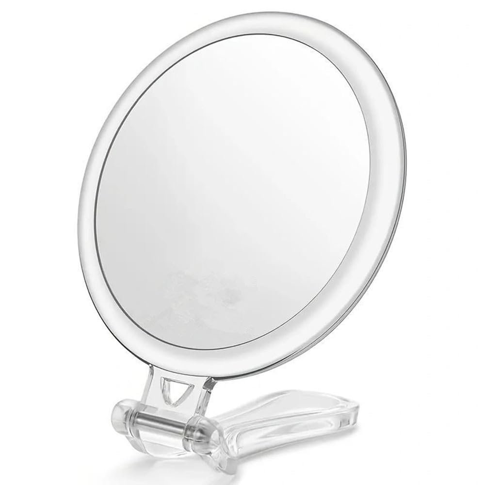 40x Magnifying Mirror, Travel Hand Mirrors with Handle - Double Side Handheld Mirror with 1X 40X Magnification Adjustable Handle/Stand, Hand Held Foldable Travel Mirror for Makeup (Transparent)