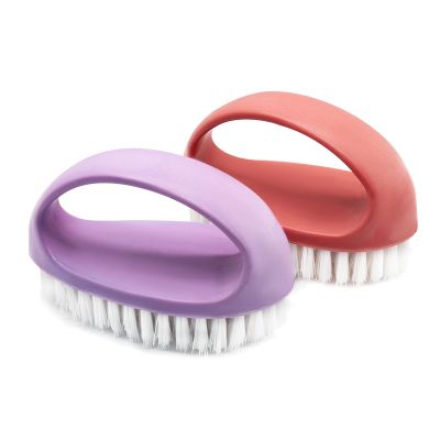 Hitefu 2 Pcs Small Scrub Brush, Multi-Purpose Scrubber Cleaner Brush, Lightweight Nylon Brushes with Soft Bristles for Bathroom/Kitchen/Floor (Pink & Purple)