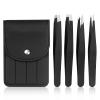 [4+1 Pack] Precision Tweezers Set with Travel Case, Professional Stainless Steel Eyebrow Tweezers for Women & Men, Multi-Purpose for Facial Hair & Ingrown Hair Removal view 1