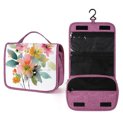 zxxpensy Watercolor Bouquet of Pink Orange Green Flowers Travel Toiletry Bag for Women,Hanging Makeup Organizer with Hook for Shampoo
