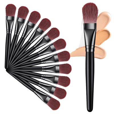 12 Pcs Flat Liquid Foundation Brush, Soft Nylon Bristles Makeup Brushes with Wooden Handle Premium Face Makeup Brush for Liquid Cream Buffing Blending