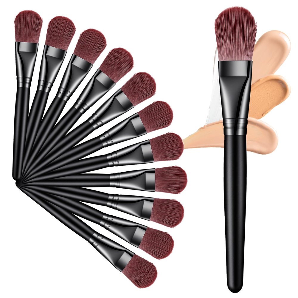 12 Pcs Flat Liquid Foundation Brush, Soft Nylon Bristles Makeup Brushes with Wooden Handle Premium Face Makeup Brush for Liquid Cream Buffing Blending