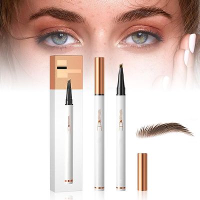 2 Pcs Microblading Eyebrow Pen, Waterproof Microblading Eyebrow Pencil, Eye Brow Pen with 4 Micro-Fork Tip, Natural Makeup Long-Lasting Fine Stroke Magic Eyebrow Pencil Stay on All Day (Dark Brown)