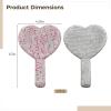 2 Pieces Rhinestone Handle Heart Mirror Set, Small and Silver Hand Mirror for Makeup and Travel, Crystal Design Compact Mirror Measuring 6.3 in X 4.3 in view 3