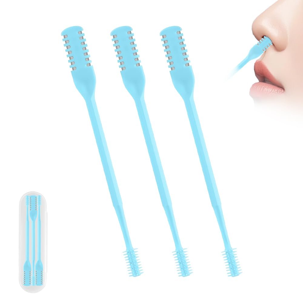 2-in-1 Nasal Hair Cutter, Upgraded 360 Rotating Nostril Hair Removal Tool, Double Sided Nose Hair Blade, Nose Hair Trimmer with Ear Picker for Women Men Travel Essentials (Blue, 3Pcs)