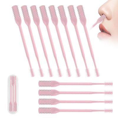 2-in-1 Nasal Hair Cutter, Upgraded 360 Rotating Nostril Hair Removal Tool, Double Sided Nose Hair Blade, Nose Hair Trimmer with Ear Picker for Women Men Travel Essentials (Pink, 12Pcs)