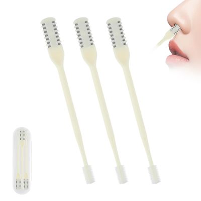 2-in-1 Nasal Hair Cutter, Upgraded 360 Rotating Nostril Hair Removal Tool, Double Sided Nose Hair Blade, Nose Hair Trimmer with Ear Picker for Women Men Travel Essentials (Beige, 3Pcs)