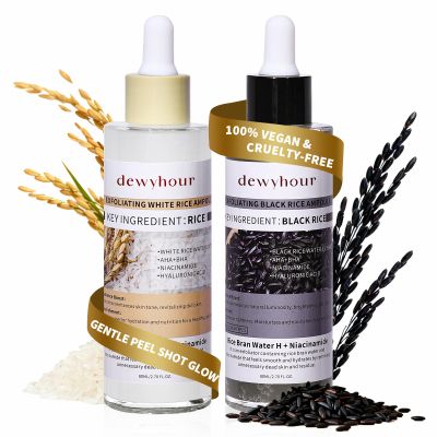 dewyhour Exfoliating Black & White Rice Ampoule Duo Set - Gently Removes Dead Skin Cells, Refines Pores, Soft Face & Body Scrub for All Skin Types, 2-Pack