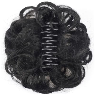 1PC Hair Bun Clip for Women Curly, Adjustable Claw Messy Bun Hair Clip, No-Slip Grip Faux Ponytail for Provides Fuller Look, Nature Black