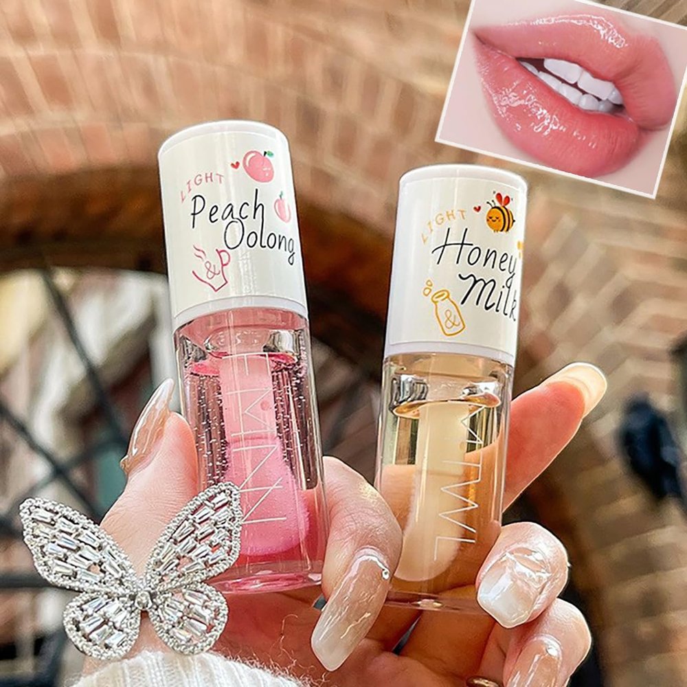 2Pcs Crystal Jelly Moisturizing Lip Oil Hydrating Lip Gloss Set, Korean Big Brush Lip Oil, Long-lasting Nourishing Lip Balm, Plumping Lip Fresh Texture Clear Lip Gloss,Makeup Lip Care Tools