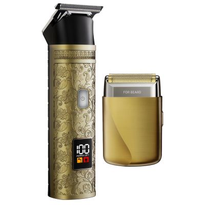 Cordless Professional Hair Clippers, 4 Detachable Combs, Gold Electric Trimmer, LCD Display, Type-C Rechargeable, Haircuts and Beard Grooming