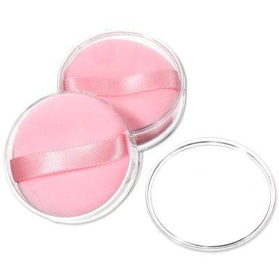 2 Pcs 2.1 Inch Pink Round Setting Puff Soft Powder Puffs for Body Includes 2pcs Container Small Makeup Puff Soft Velour Powder Puffs for Loose Body Skin-Friendly Beauty Makeup Tools