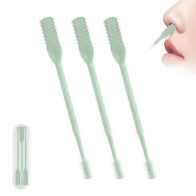 2-in-1 Nasal Hair Cutter, Upgraded 360 Rotating Nostril Hair Removal Tool, Double Sided Nose Hair Blade, Nose Hair Trimmer with Ear Picker for Women Men Travel Essentials (Green, 3Pcs)