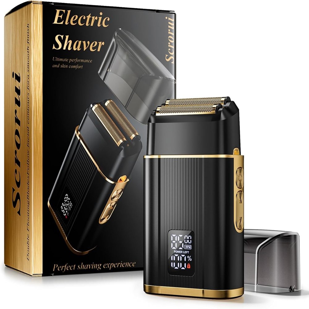 Foil Shavers Scrorui High Speed Double Floating Blades Electric Razor, with 2 Adjustable Speed Electric Shaver, LED Display, IPX6 Waterproof Dry/Wet