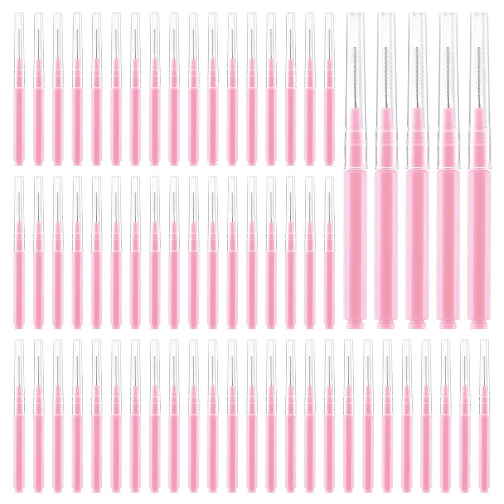 100 Pcs Micro Eyebrow Brush with Cap Portable Brow Lamination Brush Pink Micro Spoolies Eyebrow Lamination Brushes Professional Beauty Mini Mascara Wands for Eyelash Extensions Tool