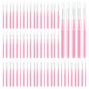 100 Pcs Micro Eyebrow Brush with Cap Portable Brow Lamination Brush Pink Micro Spoolies Eyebrow Lamination Brushes Professional Beauty Mini Mascara Wands for Eyelash Extensions Tool view 1