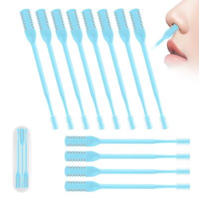 2-in-1 Nasal Hair Cutter, Upgraded 360 Rotating Nostril Hair Removal Tool, Double Sided Nose Hair Blade, Nose Hair Trimmer with Ear Picker for Women Men Travel Essentials (Blue, 12Pcs)