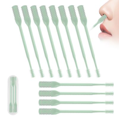 2-in-1 Nasal Hair Cutter, Upgraded 360 Rotating Nostril Hair Removal Tool, Double Sided Nose Hair Blade, Nose Hair Trimmer with Ear Picker for Women Men Travel Essentials (Green, 12Pcs)