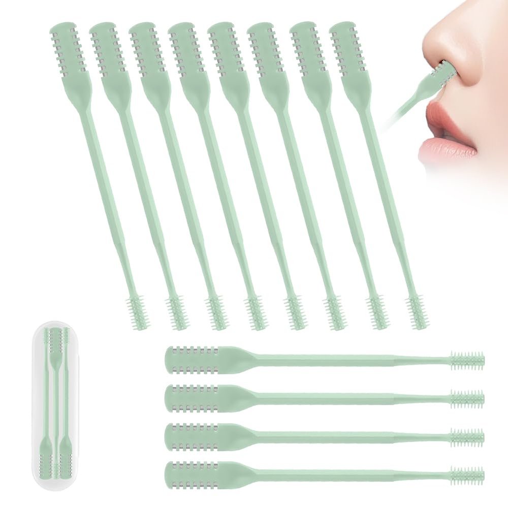 2-in-1 Nasal Hair Cutter, Upgraded 360 Rotating Nostril Hair Removal Tool, Double Sided Nose Hair Blade, Nose Hair Trimmer with Ear Picker for Women Men Travel Essentials (Green, 12Pcs)