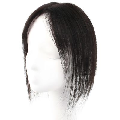 10-Inch Human Hair Topper, Clip-in Hairpiece with Easy Adjustable Wear, Realistic Hairline Seamless Center Part Short Bob, for Women Natural Black