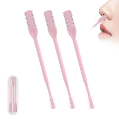 2-in-1 Nasal Hair Cutter, Upgraded 360 Rotating Nostril Hair Removal Tool, Double Sided Nose Hair Blade, Nose Hair Trimmer with Ear Picker for Women Men Travel Essentials (Pink, 3Pcs)