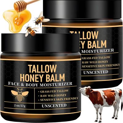 2PacksTallow and Honey Balm - Beef Tallow for Skin,Organic Grass-Fed Beef Tallow for Face & Body Moisturizer with Raw Honey,Moisturizing Cream for Soft,Smooth Skin - Handmade,All-NaturalUnscented