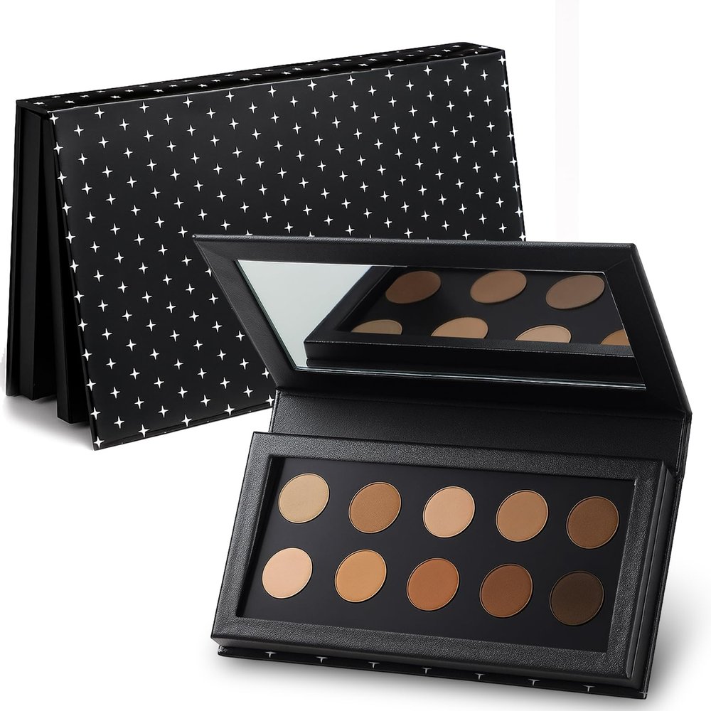 Acellegic Magnetic Makeup Palette Empty XL Large 2- Layers Book Shape Magnetic Eyeshadow Palette 8.66 x 4.57 Inches with Mirror, 20 Round Adhesive Stickers for DIY Eyeshadow Lipstick Blush Powder