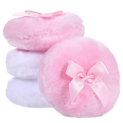 4 Pcs Large Powder Puff, 3.5 Inch Soft Fluffy Powder Puff for Body, Washable Reusable Makeup Puffs for Wet Dry Face & Body (Pink & White)