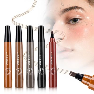 2025 Upgraded Magic Eyebrow Contouring Pencil, 3D Waterproof Microblading Eyebrow Pencils for Women, 4 Tipped Precise Medium Fine Brown Black Eye Brow Pen for Natural Makeup Eyebrow (5 Colors)